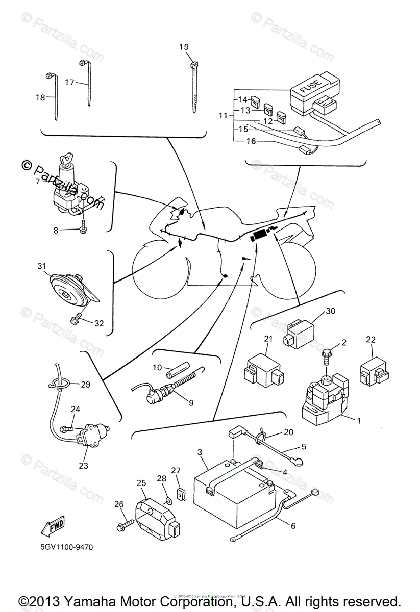 Yamaha Motorcycle 1999 OEM Parts Diagram for Electrical - 2 | Partzilla.com