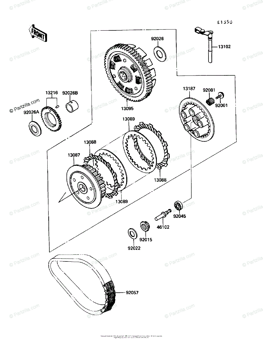 Kawasaki Motorcycle 1990 OEM Parts Diagram for Clutch