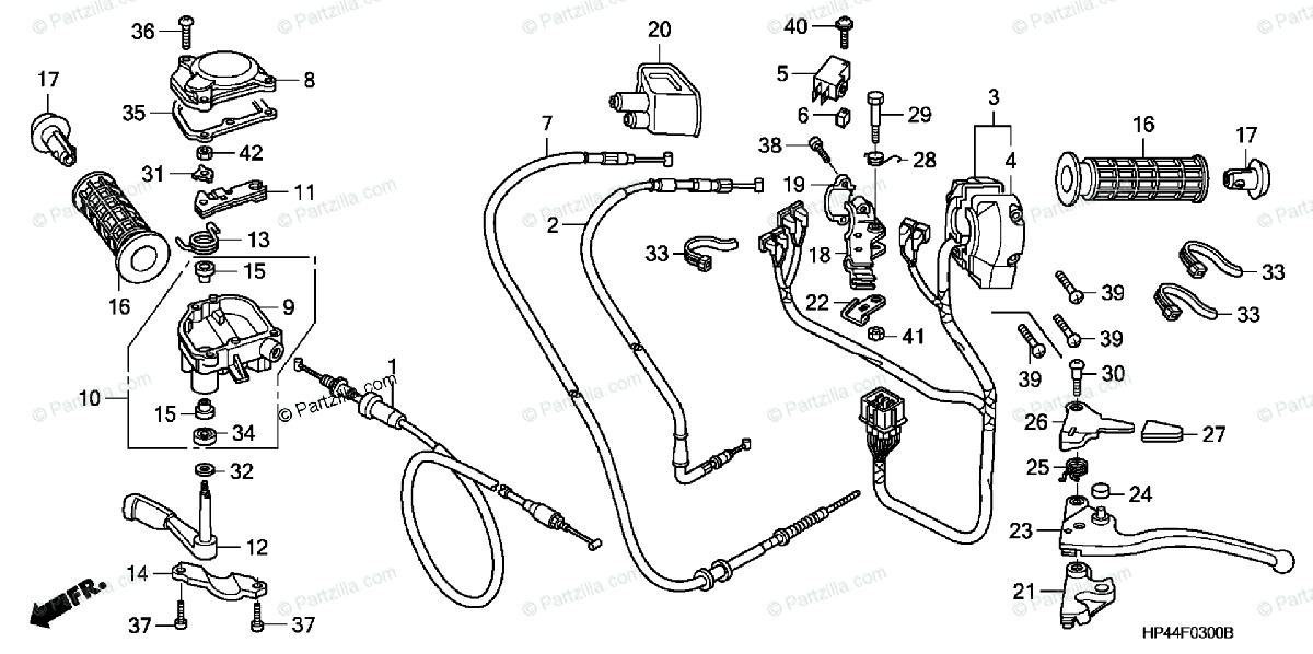 Honda ATV 2007 OEM Parts Diagram for Handle Lever / Switch / Cable