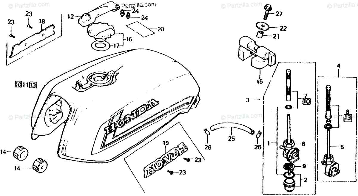 Honda Motorcycle 1979 OEM Parts Diagram for FUEL TANK | Partzilla.com