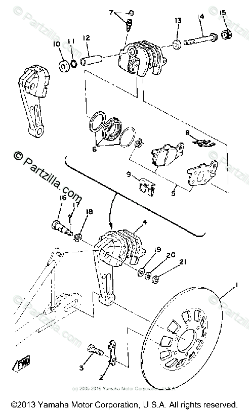 Yamaha Motorcycle 1979 OEM Parts Diagram for REAR DISC BRAKE - CALIPER