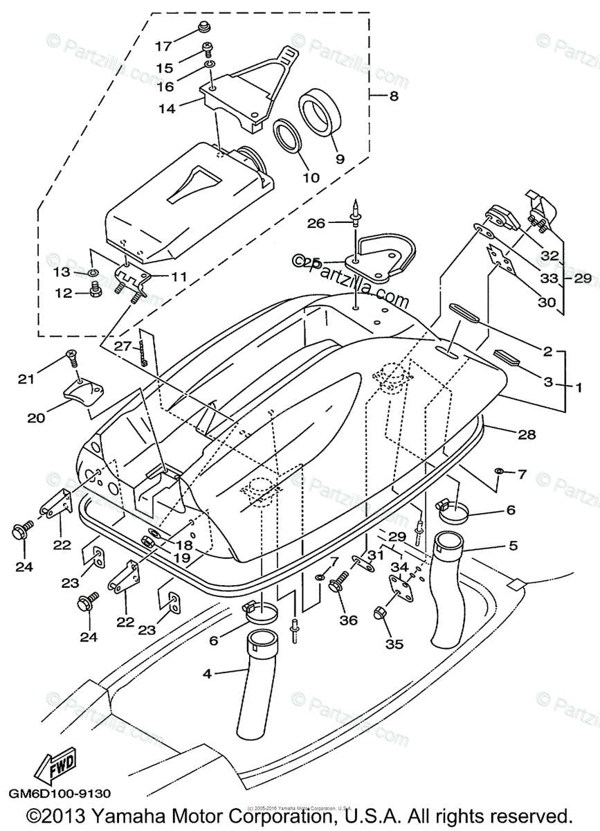 Yamaha Waverunner 1999 Oem Parts Diagram For Engine Hatch
