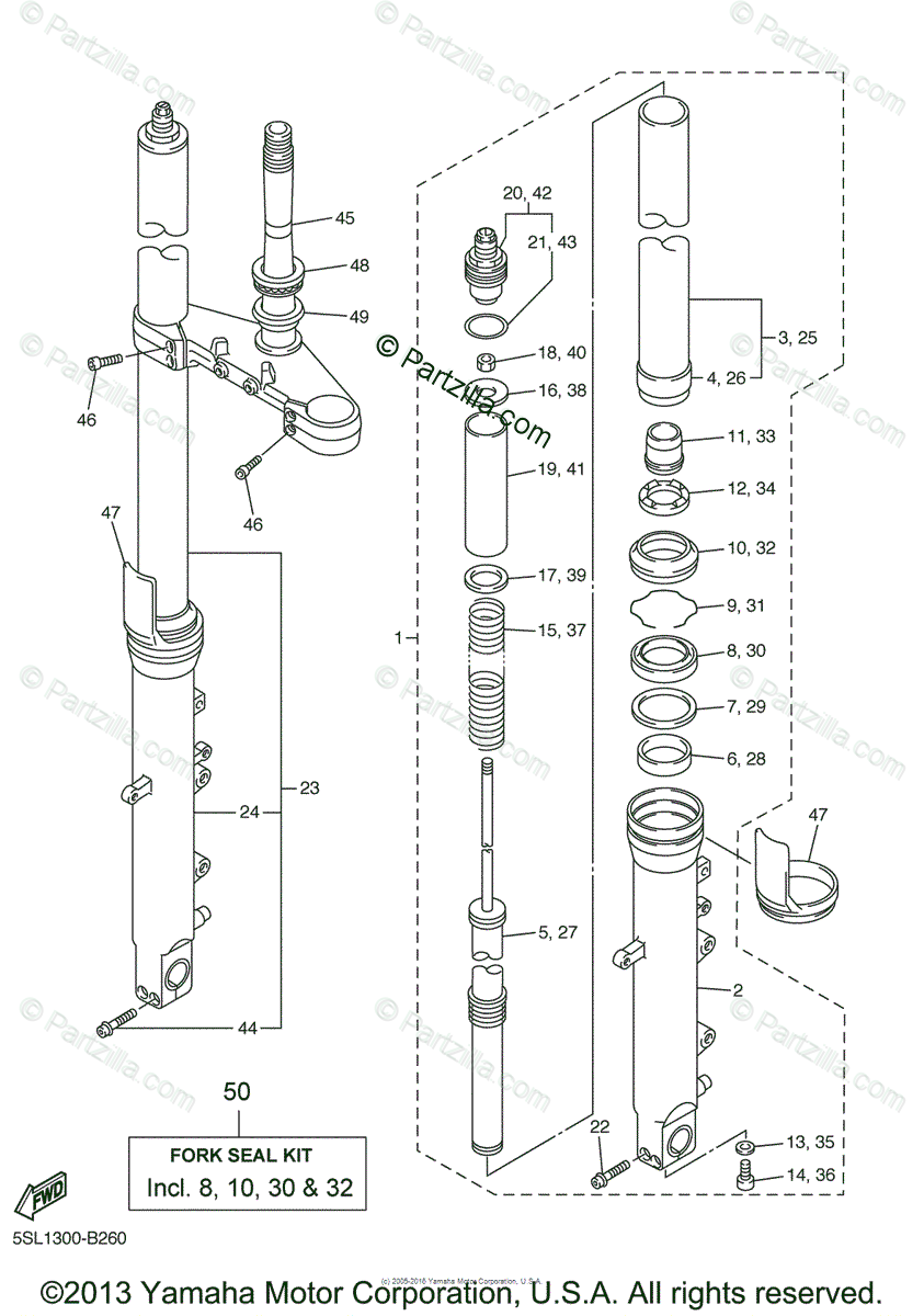 Yamaha Motorcycle 2003 Oem Parts Diagram For Front Fork