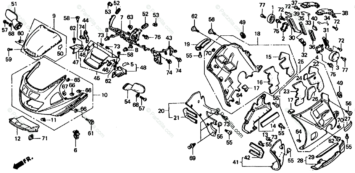 Honda Motorcycle 1990 OEM Parts Diagram for Cowl | Partzilla.com