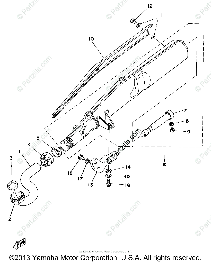 Yamaha Motorcycle 1977 OEM Parts Diagram for Exhaust | Partzilla.com
