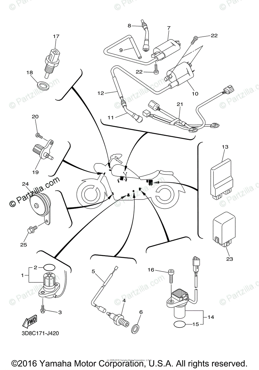Yamaha Motorcycle 2015 Oem Parts Diagram For Electrical