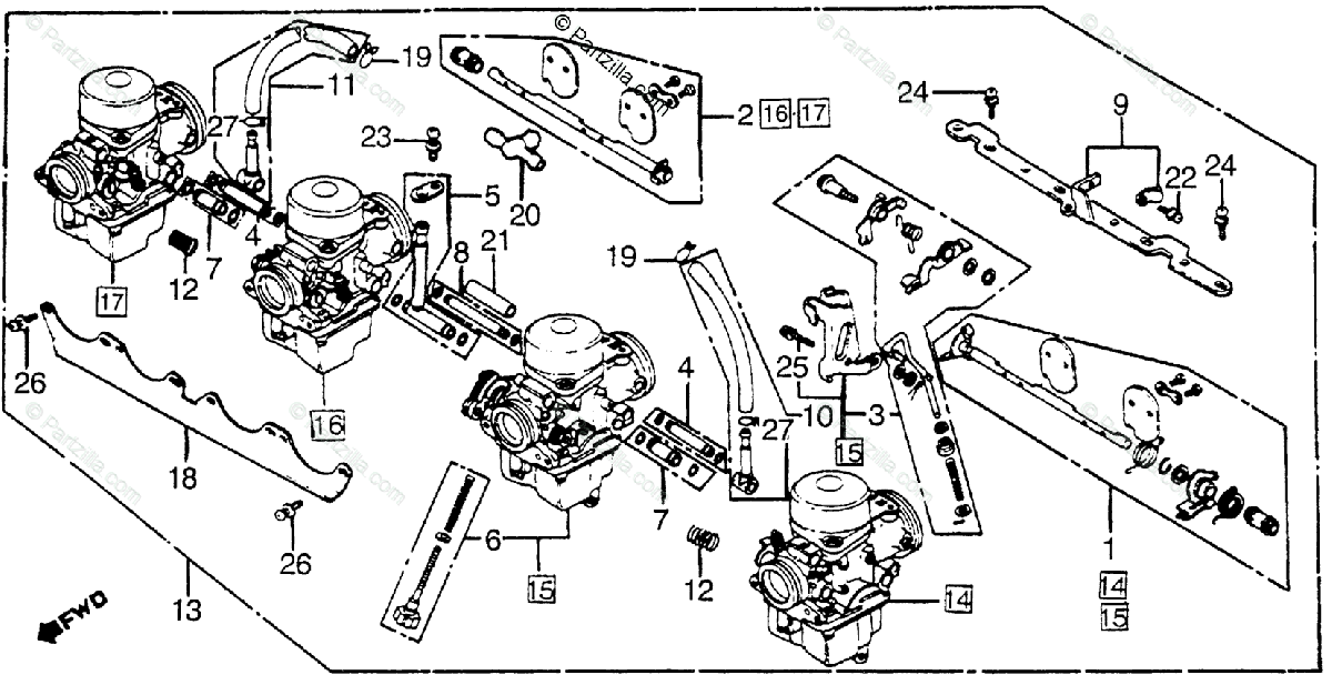 1983-1986 Honda CB650 CB700 SC Nighthawk carburetor fuel gas line tube joint
