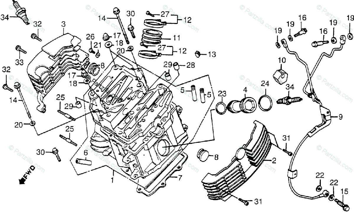 Honda Motorcycle 1985 Oem Parts Diagram For Front Cylinder