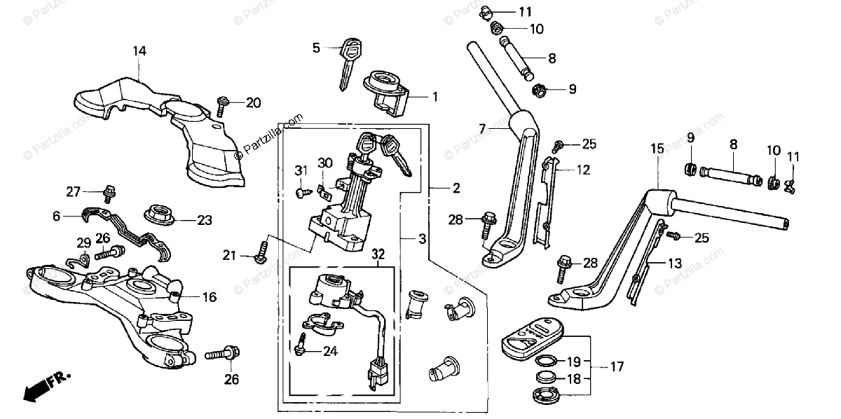 Honda Motorcycle 2002 Oem Parts Diagram For Handlebar