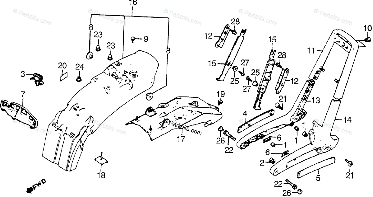 Honda Motorcycle 1985 Oem Parts Diagram For Rear Fender