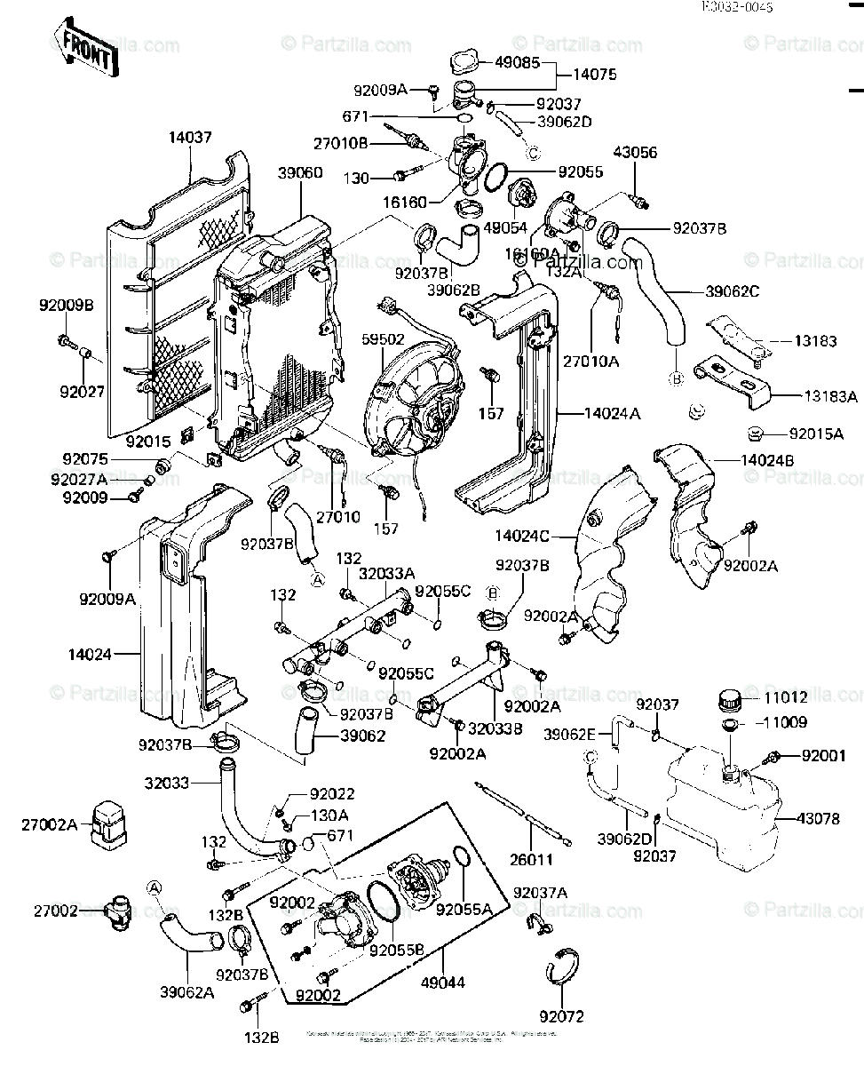 Kawasaki Motorcycle 1987 OEM Parts Diagram for Radiator ... kawasaki eliminator wiring diagram 