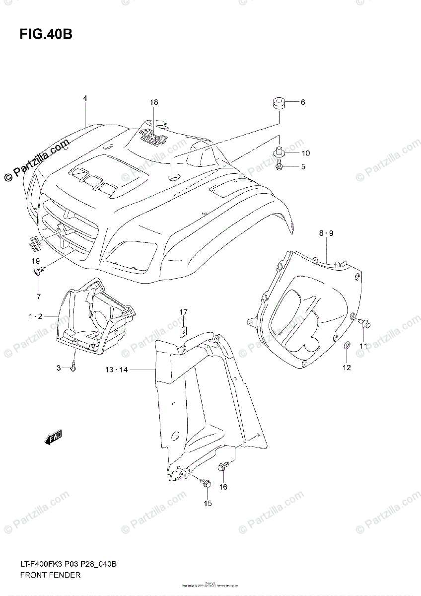 Suzuki Atv 2005 Oem Parts Diagram For Front Fender  Model