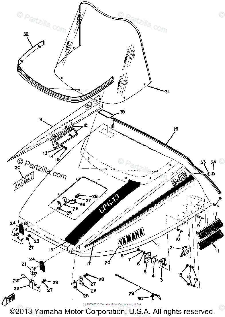 Yamaha Snowmobile 1973 Oem Parts Diagram For Shroud