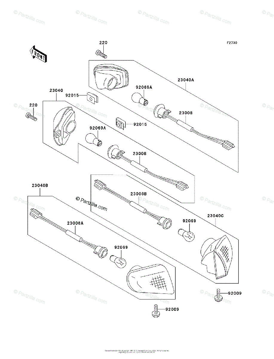 Kawasaki Motorcycle 1993 OEM Parts Diagram for Turn Signals | Partzilla.com