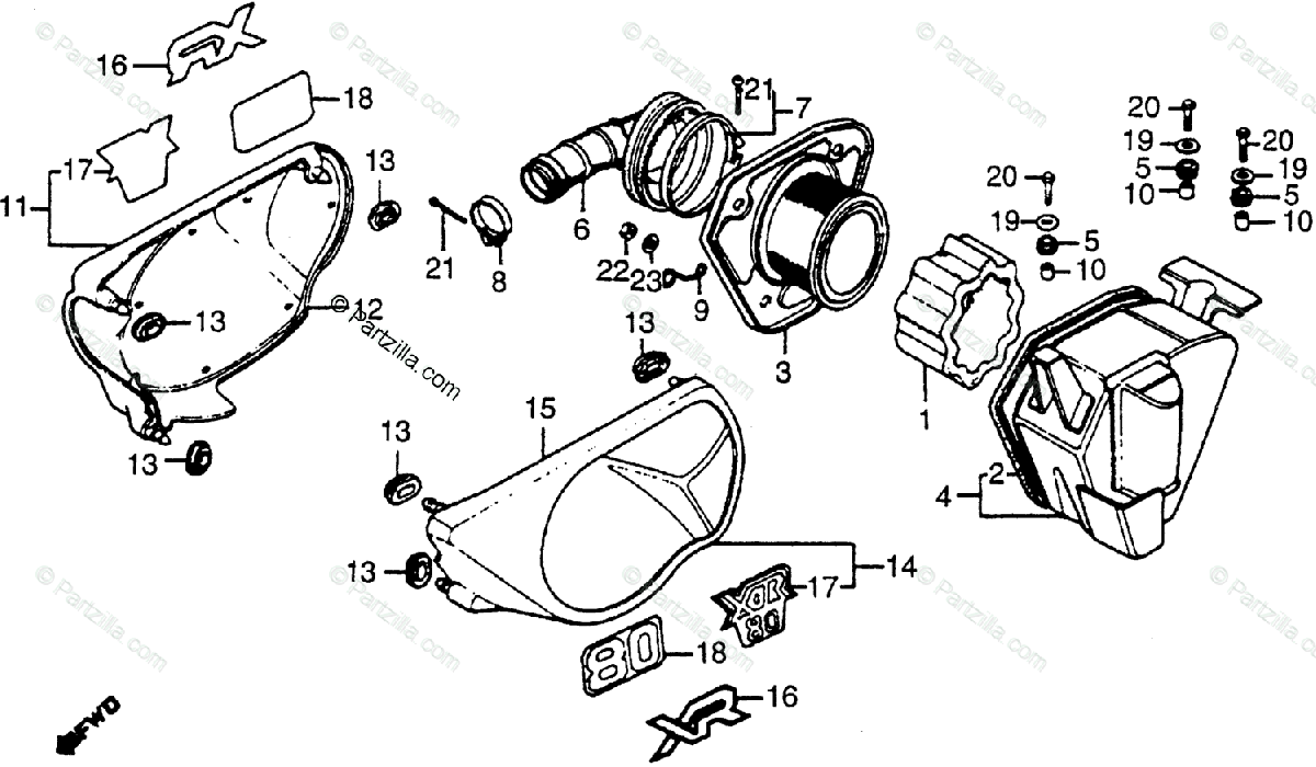 Honda Motorcycle 1980 Oem Parts Diagram For Air Cleaner