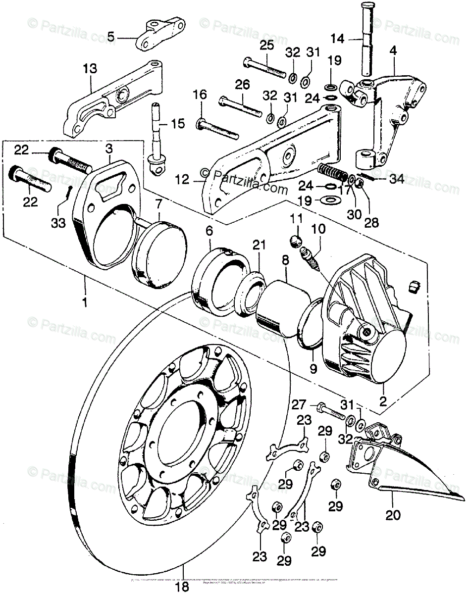 Honda Motorcycle Models with no year OEM Parts Diagram for Front Brake
