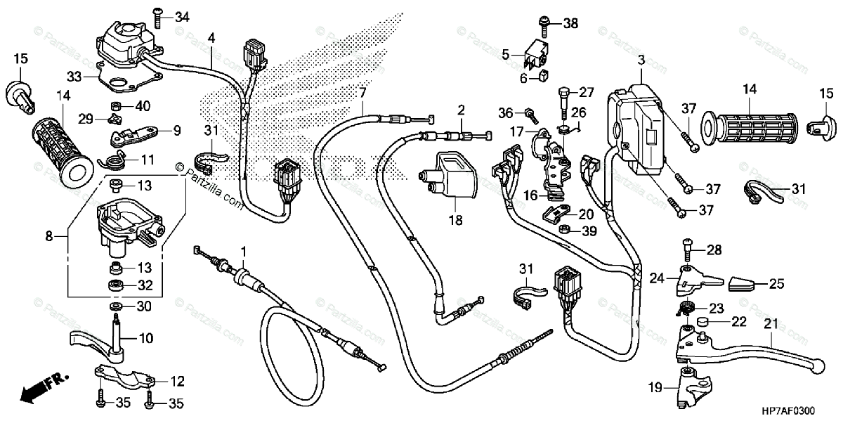 Honda ATV 2013 OEM Parts Diagram for Handle Lever / Switch / Cable