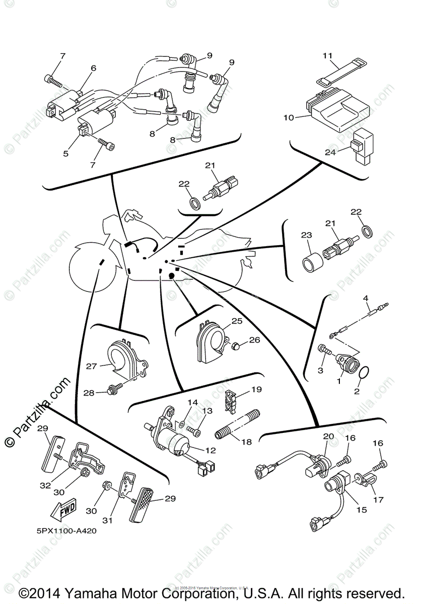 Yamaha Motorcycle 2002 OEM Parts Diagram for Electrical - 1 | Partzilla.com