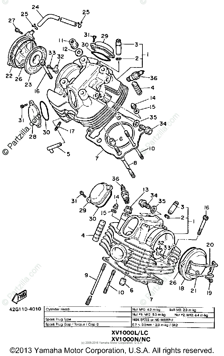 Yamaha Motorcycle 1985 Oem Parts Diagram For Cylinder Head