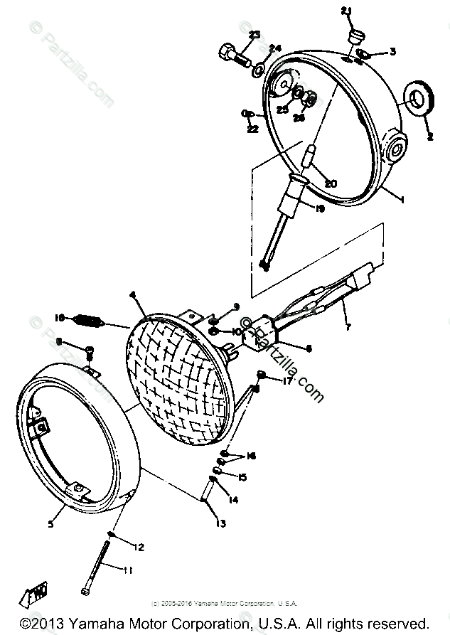 Yamaha Motorcycle 1973 Oem Parts Diagram For Head Lamp