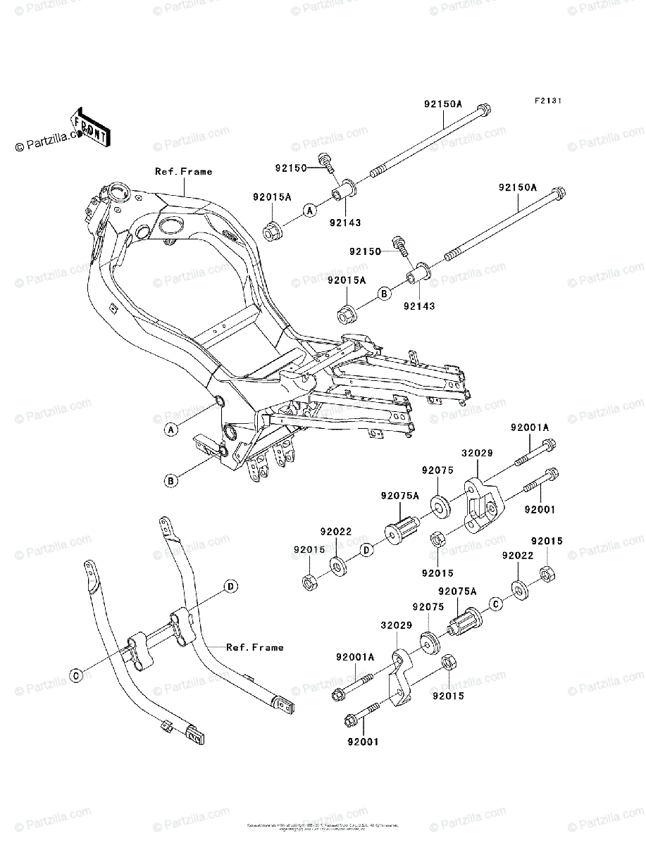Kawasaki Motorcycle 1993 OEM Parts Diagram for Frame & Fittings