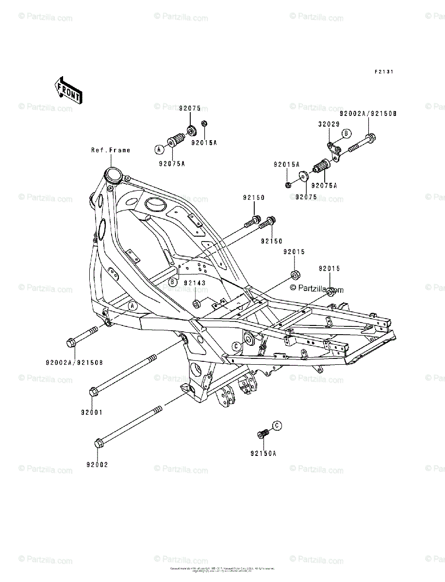 Kawasaki Motorcycle 1995 OEM Parts Diagram for Frame & Fittings