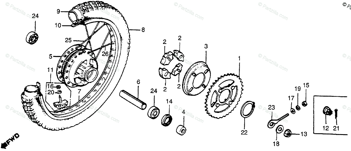 Honda Motorcycle 1980 Oem Parts Diagram For Rear Wheel