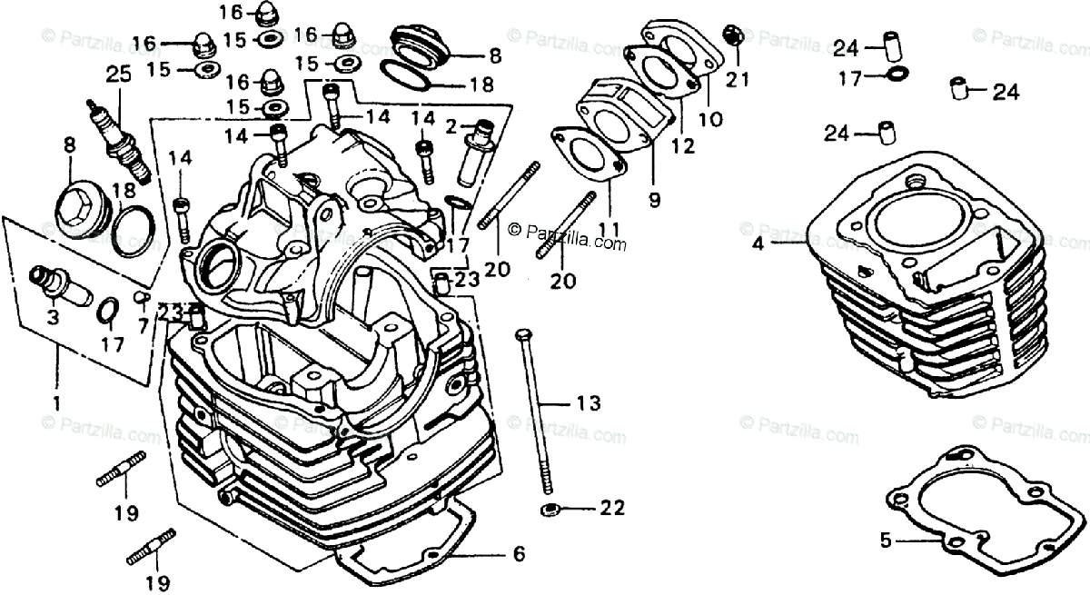 Honda Motorcycle 1977 Oem Parts Diagram For Cylinder Head