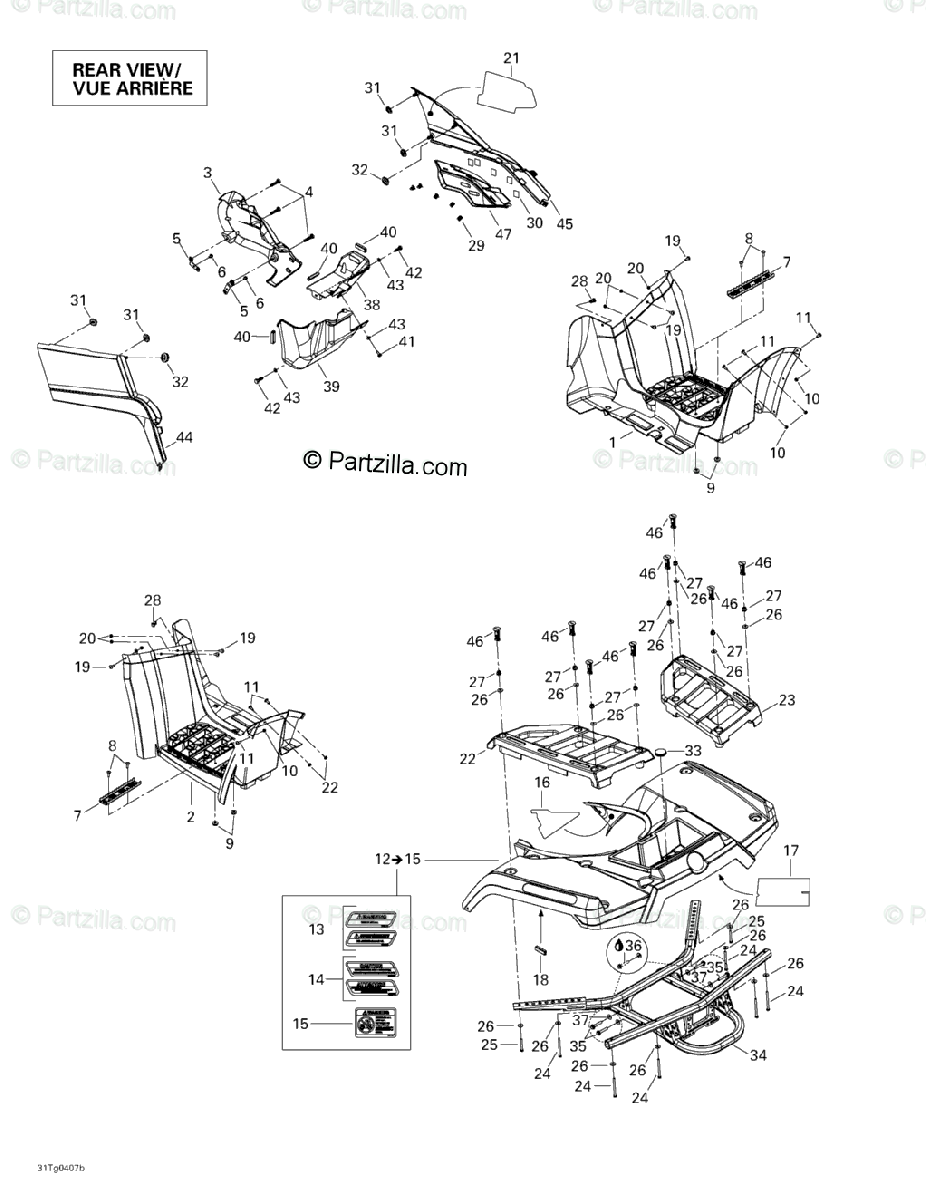 Can-Am ATV 2004 OEM Parts Diagram for Body And Accessories, Rear View ...