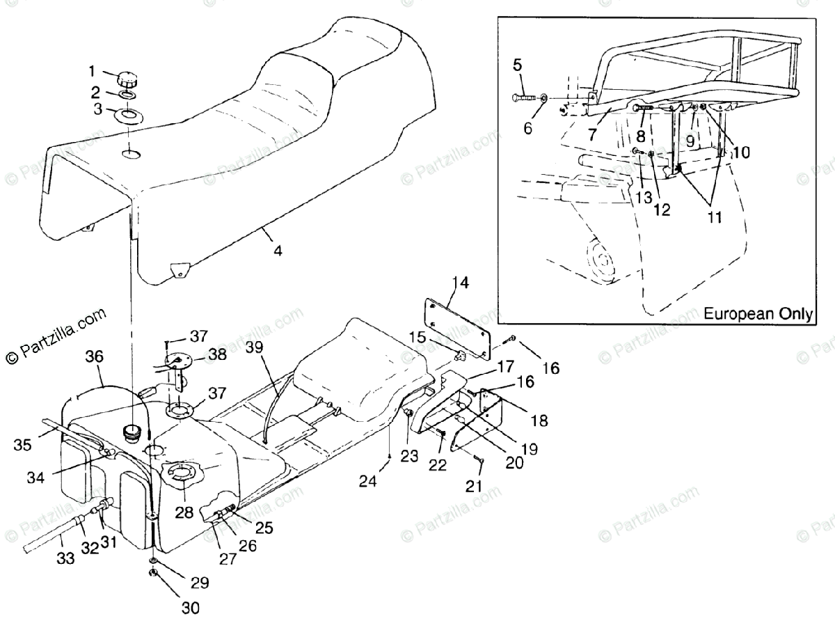 Polaris Snowmobile 1996 Oem Parts Diagram For Seat  U0026 Gas
