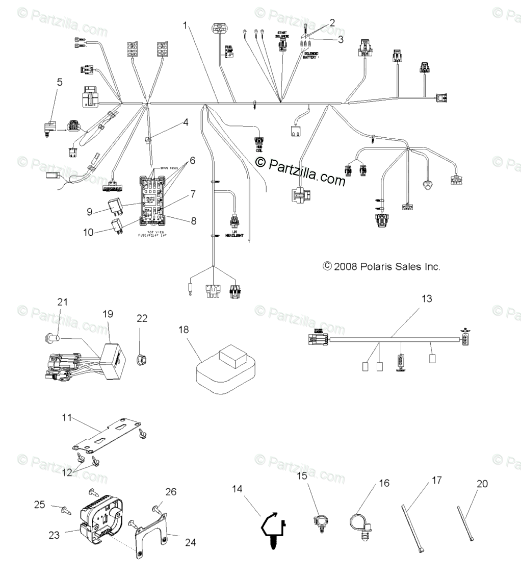 Polaris Side by Side 2009 OEM Parts Diagram for Electrical, Wire