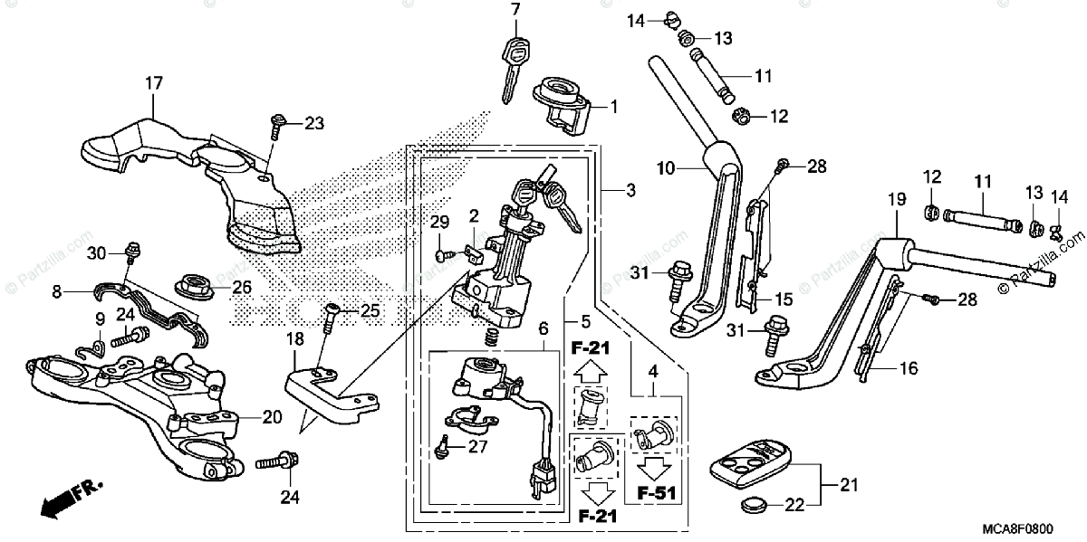Honda Motorcycle 2014 Oem Parts Diagram For Handlebar