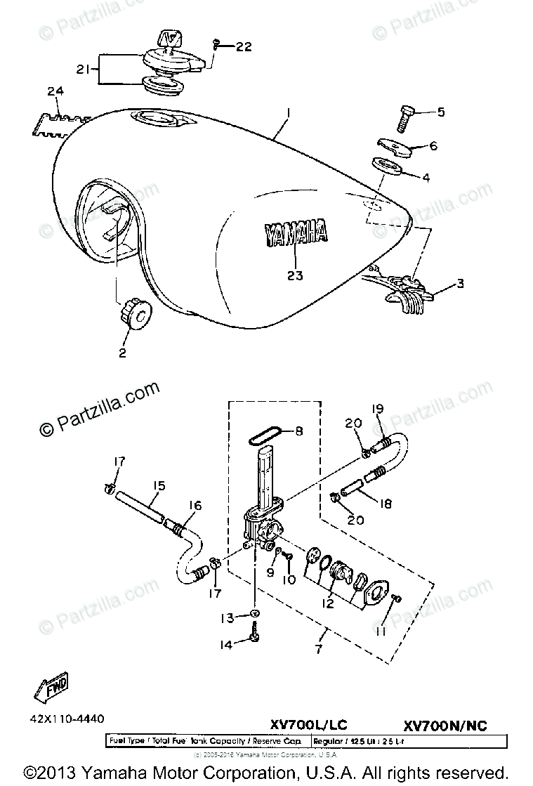 Yamaha Motorcycle 1985 Oem Parts Diagram For Fuel Tank 49