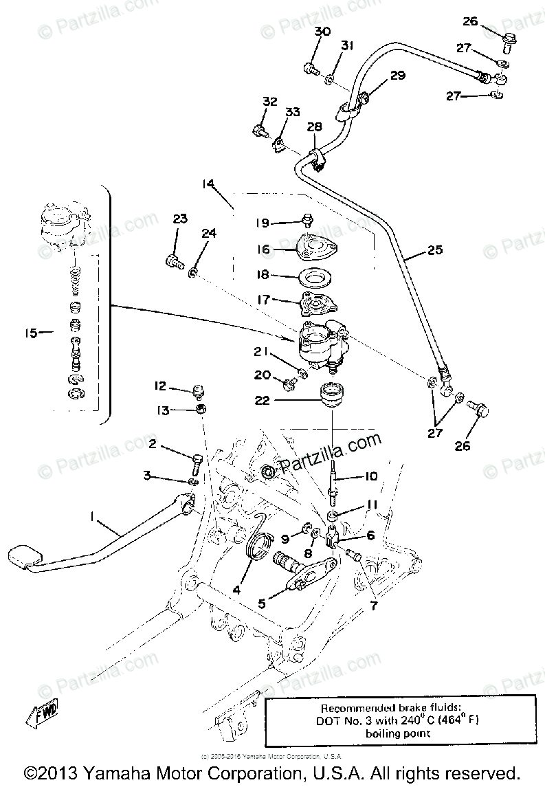 Yamaha Motorcycle 1977 OEM Parts Diagram for BRAKE PEDAL-REAR MASTER