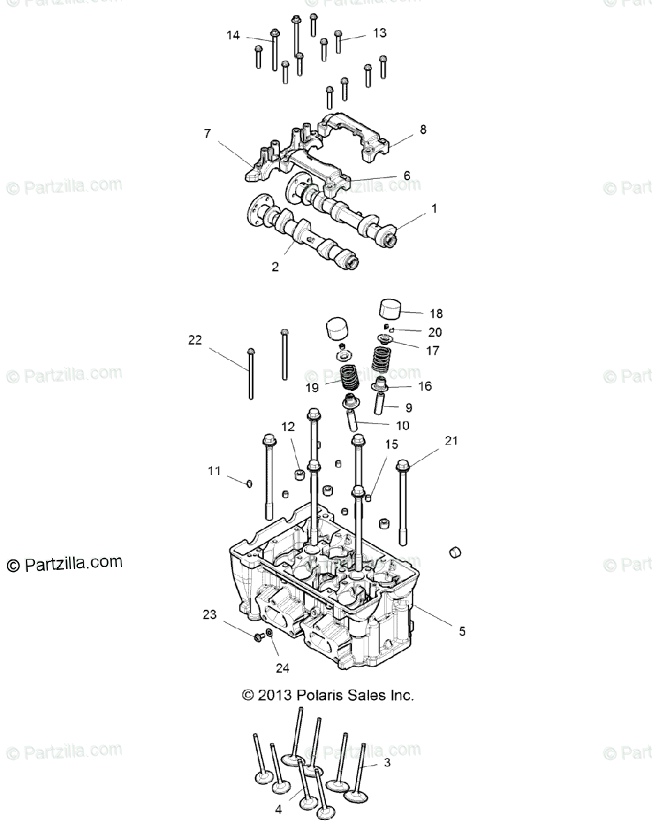 Polaris Side by Side 2014 OEM Parts Diagram for Engine, Cylinder Head