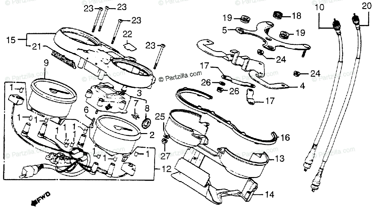 Honda Motorcycle 1982 OEM Parts Diagram for Speedometer Tachometer