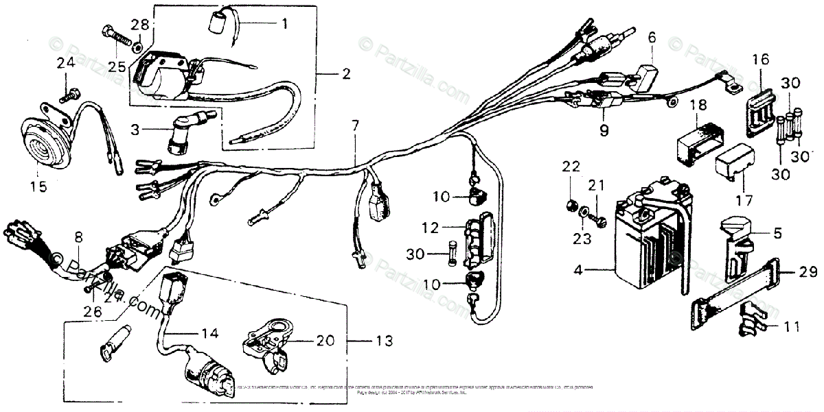 Honda Motorcycle 1976 Oem Parts Diagram For Wire Harness
