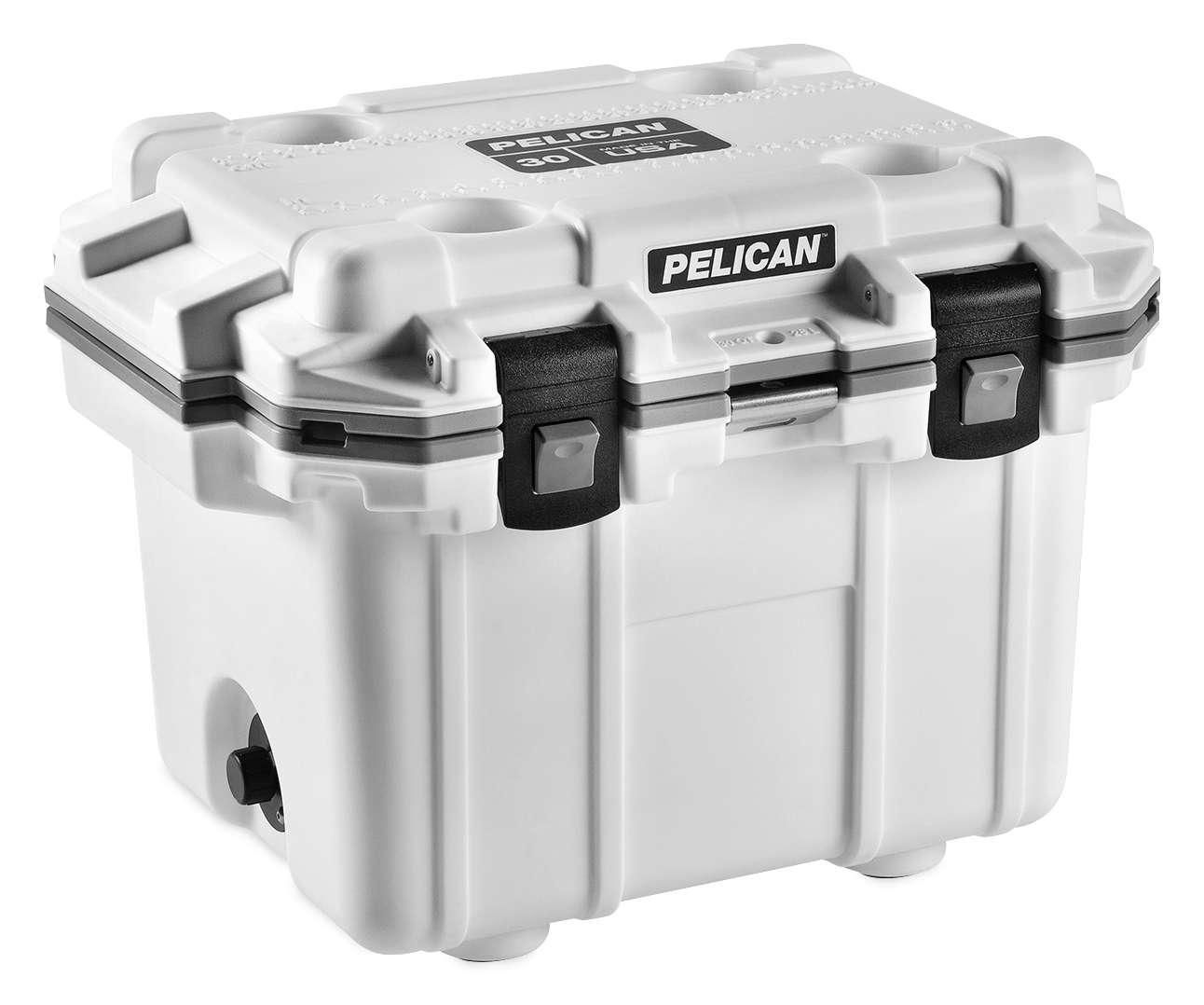 4PUS-PELICAN-P-30Q-1-WHTGRY 30 qt. Injection-Molded Cooler - White/Gray