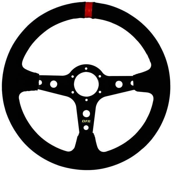 4M8G-DRAGONFIRE-04-0002 Round Steering Wheel (6-Bolt) with No Offset - Suede/Black