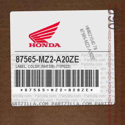 Honda 87565-MZ2-A20ZE - LABEL, COLOR (NH1DB) (TYPE22) | Partzilla.com