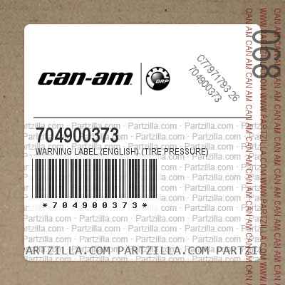 704900373 Warning Label (English) (Tire Pressure)