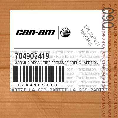 704902419 Warning Decal, Tire Pressure French Version