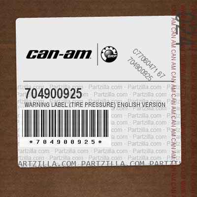 704900925 Warning Label (tire Pressure) English Version