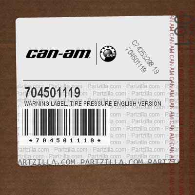 704501119 Warning Label, Tire Pressure English Version