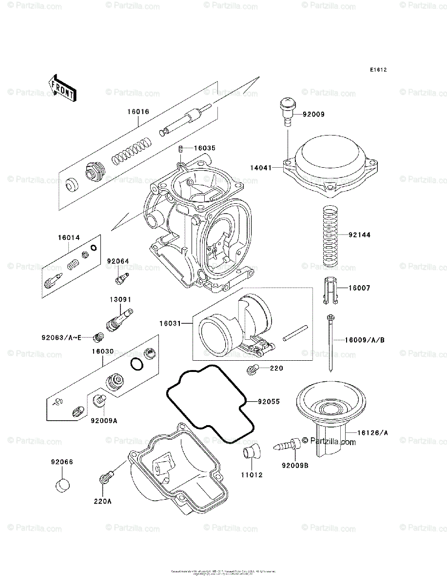 Kawasaki Motorcycle 1996 OEM Parts Diagram for Carburetor, Parts 