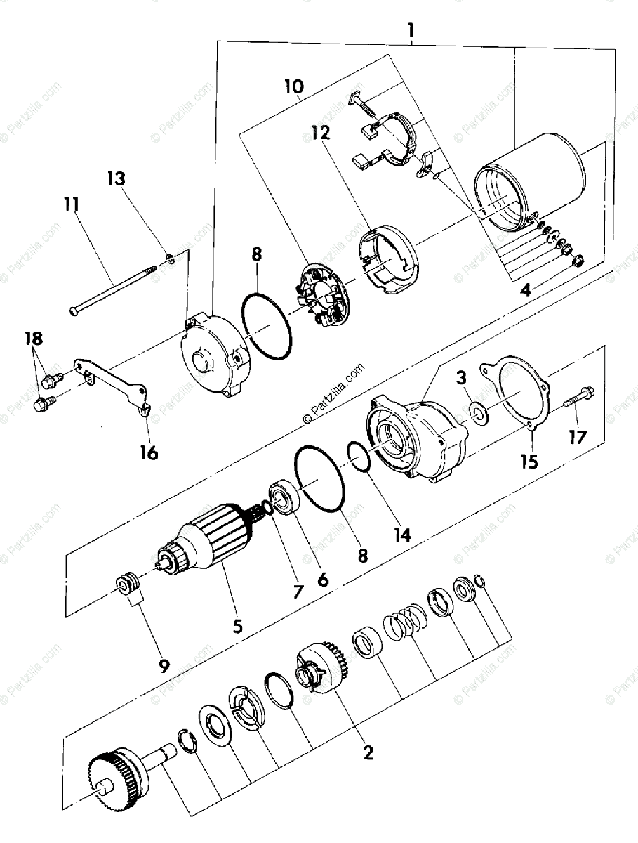 Polaris ATV 1990 OEM Parts Diagram for Starting Motor Assembly