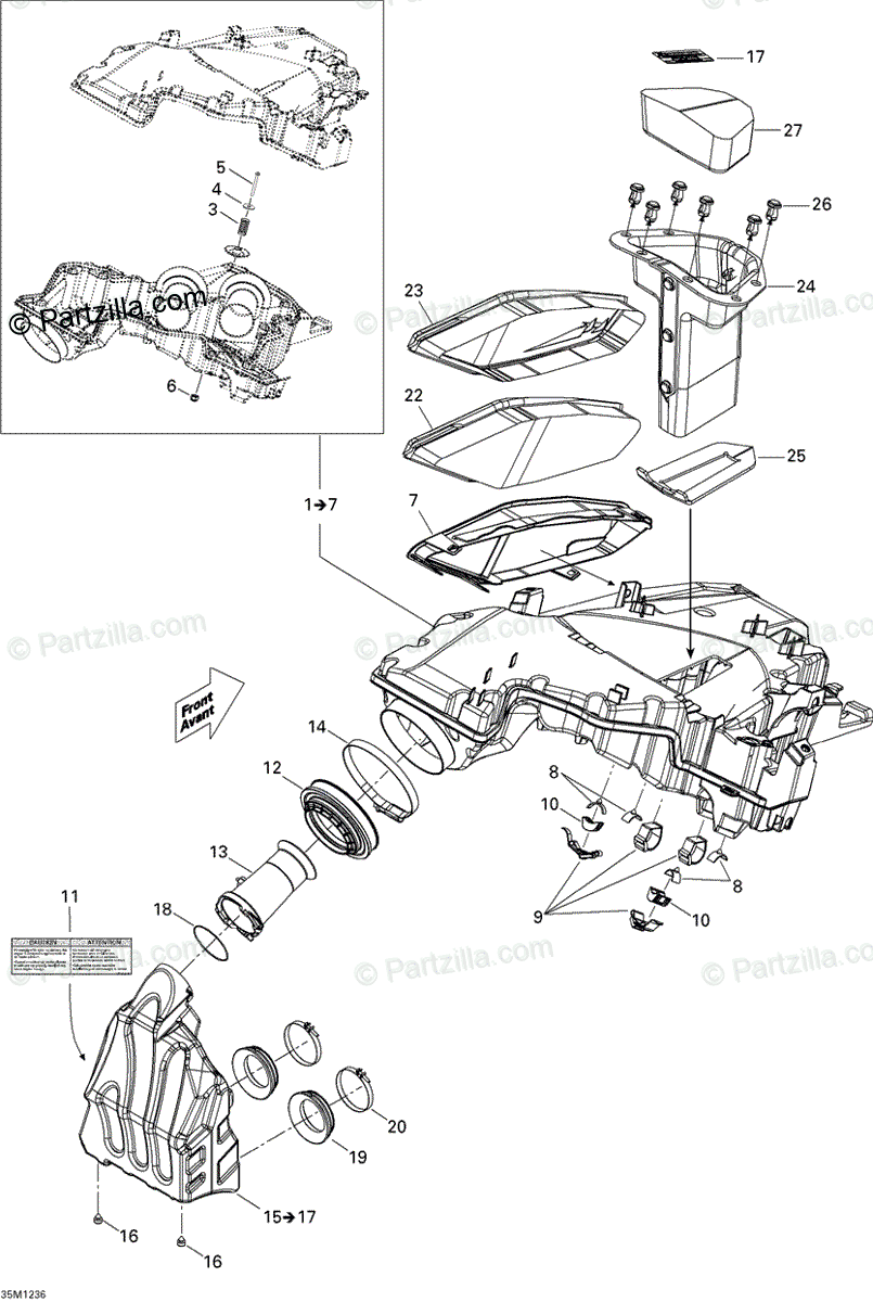 Ski-Doo 2012 MX Z X 600RS OEM Parts Diagram for Air Intake System 