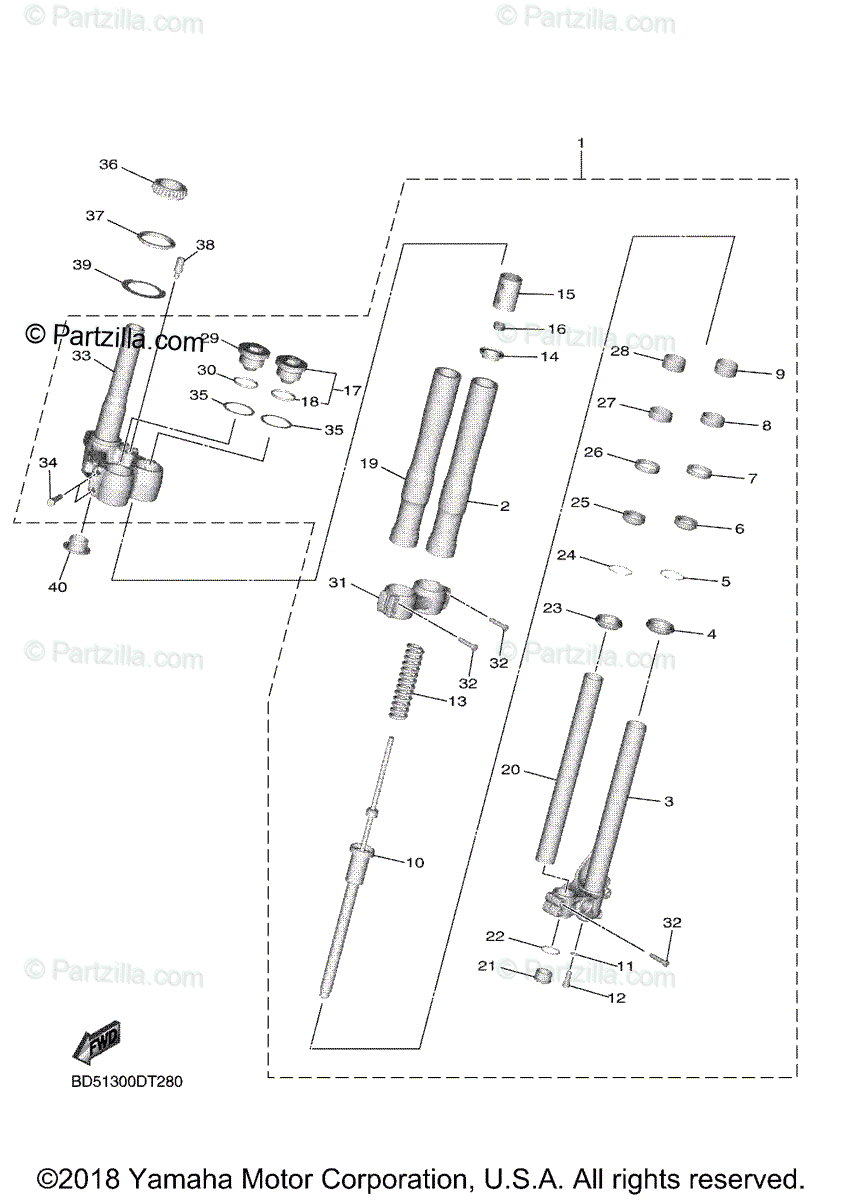 Yamaha Motorcycle 2019 OEM Parts Diagram for Front Fork (1) | Partzilla.com