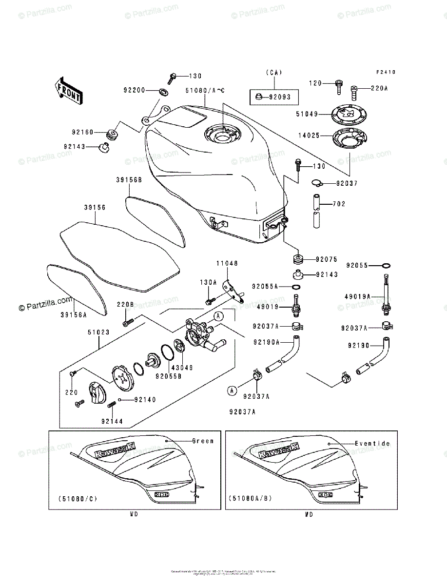 Kawasaki Motorcycle 1995 OEM Parts Diagram for Fuel Tank (ZX600-F1 