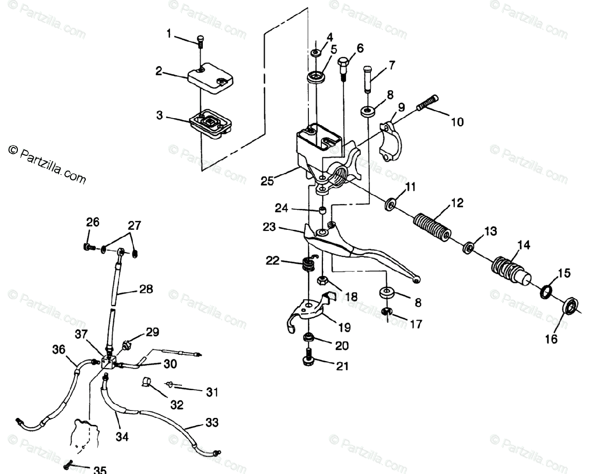 Polaris Atv 1996 Oem Parts Diagram For Controls Master Cylinder Brake Line Xpress 300 Xpress 400 W96 Partzilla Com